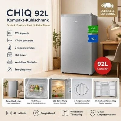 CHiQ Kleiner Kühlschrank 92L mit Gefrierfach, Kompakt🌟Schlafzimmer, Tür Wechsel CHiQ Kleiner Kühlschrank 92L mit Gefrierfach, Kompakt🌟Schlafzimmer, Tür Wechsel – Bild 1