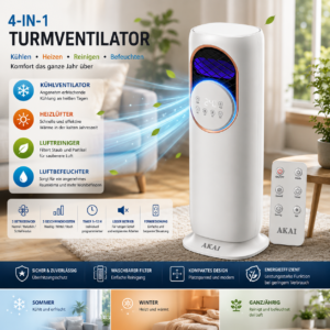 4-in-1 Turmventilator mit Heizfunktion