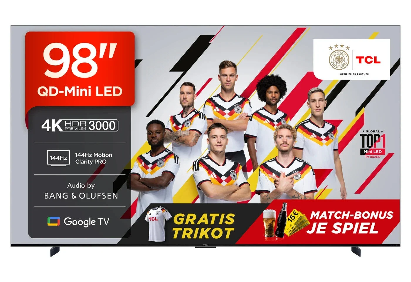 TCL 98Q7C 98 Zoll 4K QD-Mini LED HDR Premium Fernseher, Google TV, 144Hz ⭐ Audio TCL 98Q7C 98 Zoll 4K QD-Mini LED HDR Premium Fernseher, Google TV, 144Hz ⭐ Audio – Bild 1