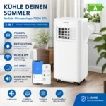 ❄️ Mobile Klimaanlage, 7000BTU, WLAN App, 3in1 Timer, Fernbedienung, Klimagerät