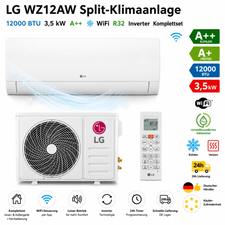 LG WZ12AW Split-Klimaanlage 12000 BTU 3,5 kW A++ WiFi R32 Inverter Komplettset ❄