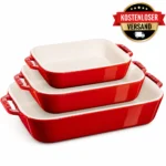Staub Ceramique Auflaufformen Set 3-tlg Keramik Rechteck Kirschrot Ofenform Neu