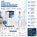 Mobiles Klimagerät 9000BTU, 2,6 kW 3-in-1-Klimaanlage, bis 30m², leise, Schlafen