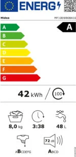 Midea 8kg Waschmaschine Dampfpﬂege Slim Design 1400 U/min Energieklasse A 72 dB – Bild 6