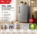 TCL 149L Kühlschrank, 27L Gefrierfach, LED, XL Flaschen, leise, 101cm,verstellba