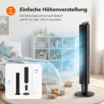 Turmventilator 106cm 42 Zoll, leiser Standventilator höhenverstell LED 12 Timer – Bild 4