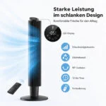 Turmventilator 106cm 42 Zoll, leiser Standventilator höhenverstell LED 12 Timer – Bild 8