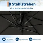 360° Drehbarer Ampelschirm, Kurbel & Neigungsverstellung, UV-Schutz, Verstellbar – Bild 2
