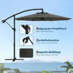 360° Drehbarer Ampelschirm, Kurbel & Neigungsverstellung, UV-Schutz, Verstellbar – Bild 3