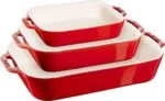 Staub Ceramique Auflaufformen Set 3-tlg Keramik Rechteck Kirschrot Ofenform Neu – Bild 2