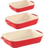 Staub Ceramique Auflaufformen Set 3-tlg Keramik Rechteck Kirschrot Ofenform Neu – Bild 6