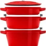 Staub La Cocotte Gusseisen Bräter 24cm 3-tlg Kirschrot Schmortopf Induktion Topf