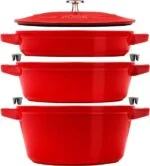 Staub La Cocotte Gusseisen Bräter 24cm 3-tlg Kirschrot Schmortopf Induktion Topf