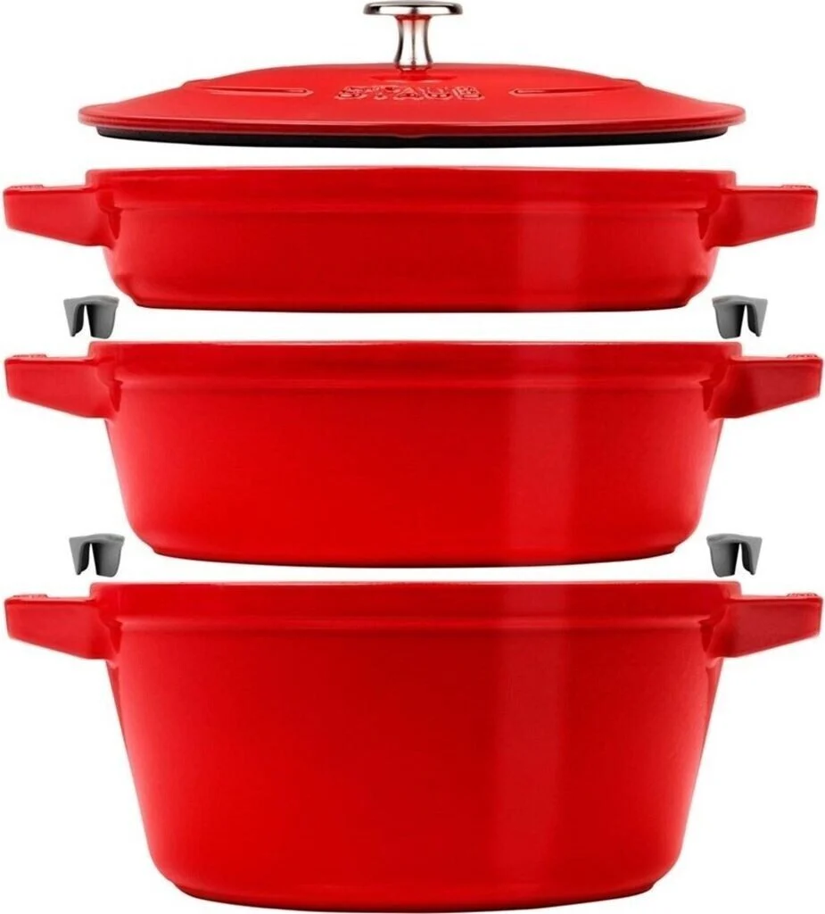 Staub La Cocotte Gusseisen Bräter 24cm 3-tlg Kirschrot Schmortopf Induktion Topf Staub La Cocotte Gusseisen Bräter 24cm 3-tlg Kirschrot Schmortopf Induktion Topf – Bild 1
