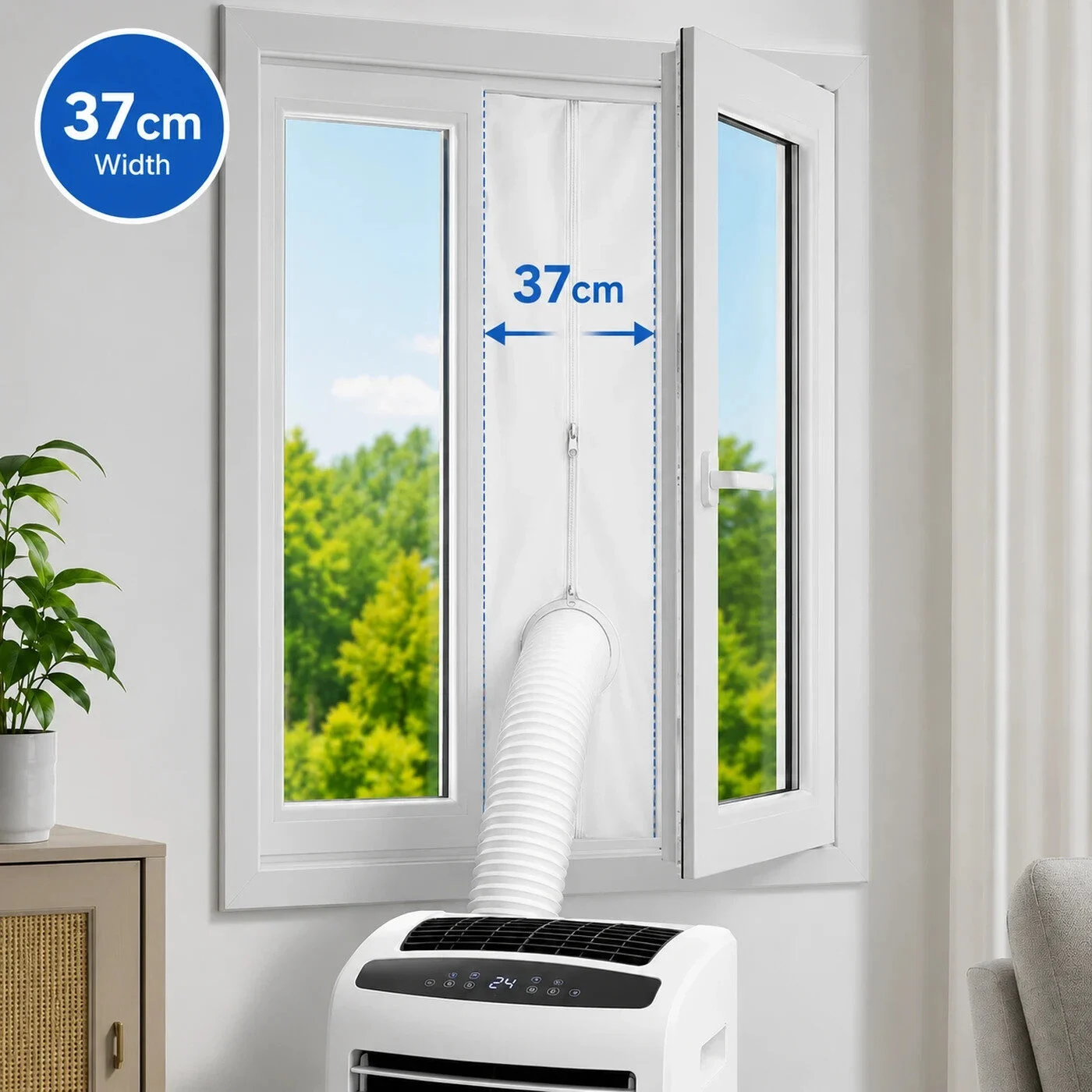 Fensterabdichtung 4 meter für mobile Klimaanlage Abluftschlauch Fensteradapter Fensterabdichtung 4 meter für mobile Klimaanlage Abluftschlauch Fensteradapter – Bild 1