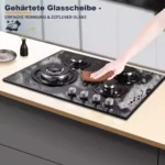 4-Flammen Gaskochfeld Einbau Glaskeramik Propan/Erdgas 3400W EUAEB-B04 – Bild 5