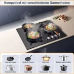 4-Flammen Gaskochfeld Einbau Glaskeramik Propan/Erdgas 3400W EUAEB-B04 – Bild 6