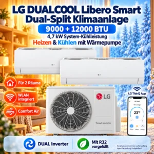 LG DUALCOOL Libero Smart Dual Split Klimaanlage 9000+12000 BTU WLAN R32 Inverter