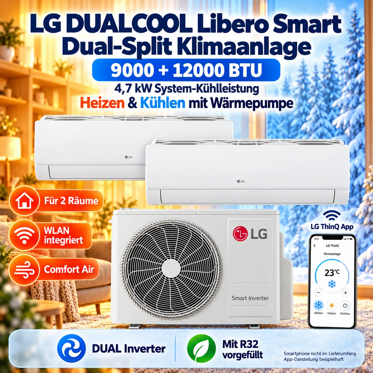 LG DUALCOOL Libero Smart Dual Split Klimaanlage 9000+12000 BTU WLAN R32 Inverter LG DUALCOOL Libero Smart Dual Split Klimaanlage 9000+12000 BTU WLAN R32 Inverter