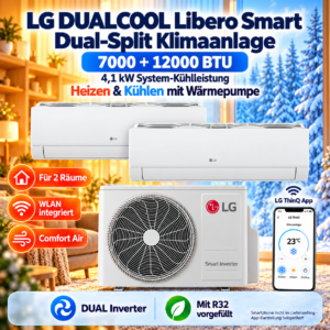 LG DUALCOOL Libero Smart Dual Split Klimaanlage 7000+12000 BTU WLAN R32 Inverter