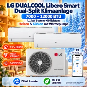 LG DUALCOOL Libero Smart Dual Split Klimaanlage 7000+12000 BTU WLAN R32 Inverter