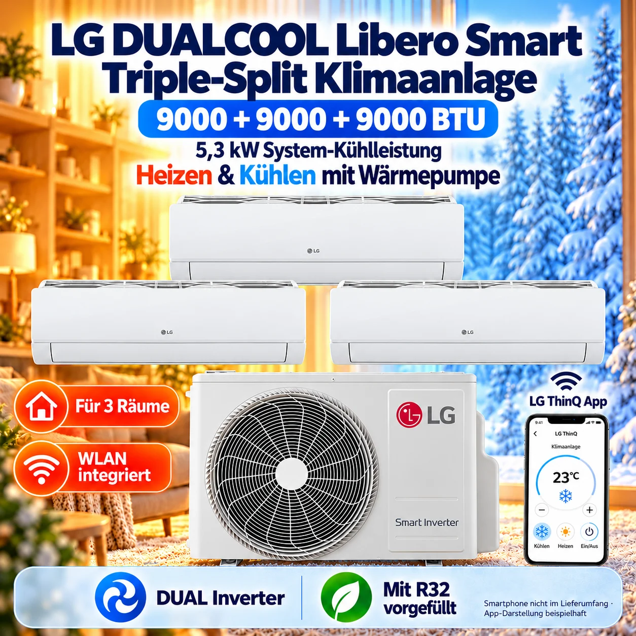 LG Libero Smart Triple Split Klimaanlage 9000+9000+9000 BTU WLAN R32 Inverter LG Libero Smart Triple Split Klimaanlage 9000+9000+9000 BTU WLAN R32 Inverter