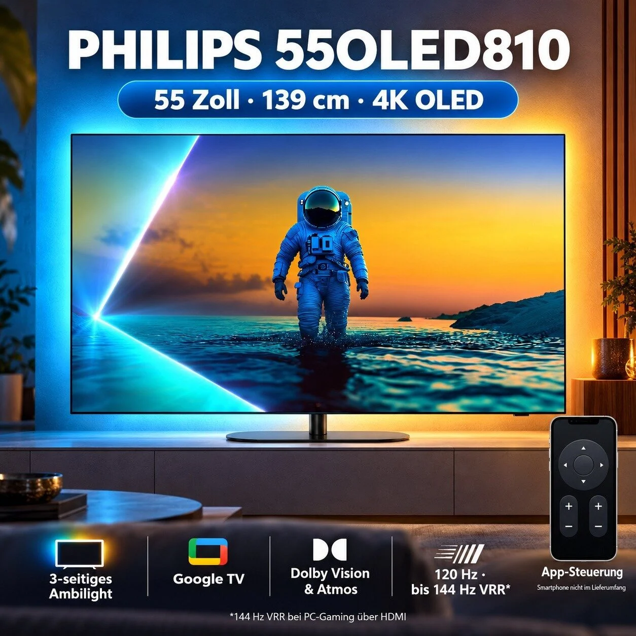 Philips 55OLED810/12 55 Zoll OLED 4K Ambilight Google TV 144 Hz VRR Dolby Vision Philips 55OLED810/12 55 Zoll OLED 4K Ambilight Google TV 144 Hz VRR Dolby Vision