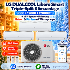 LG Libero Smart Triple Split Klimaanlage 9000+12000+12000 BTU WLAN R32 Inverter