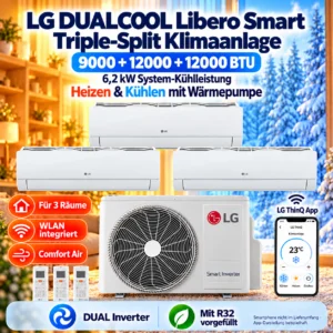 LG Libero Smart Triple Split Klimaanlage 9000+12000+12000 BTU WLAN R32 Inverter