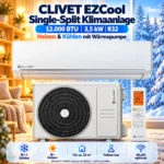 Clivet EZCool 3,5 kW Single-Split-Klimaanlage mit Innengerät, Außengerät und Fernbedienung – Heizen und Kühlen