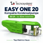 Marketingübersicht der Tecnosystemi EASY ONE 20 Kondensatpumpe mit grünem Gehäuse