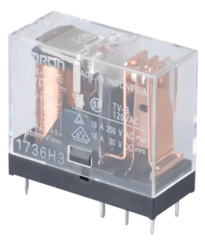 Omron G2R-1-E DC24 Printrelais mit transparentem Gehäuse und Leiterplattenanschlüssen