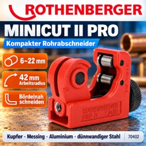 ROTHENBERGER MINICUT II PRO 70402 Rohrabschneider mit Herstellerlogo und technischen Merkmalen