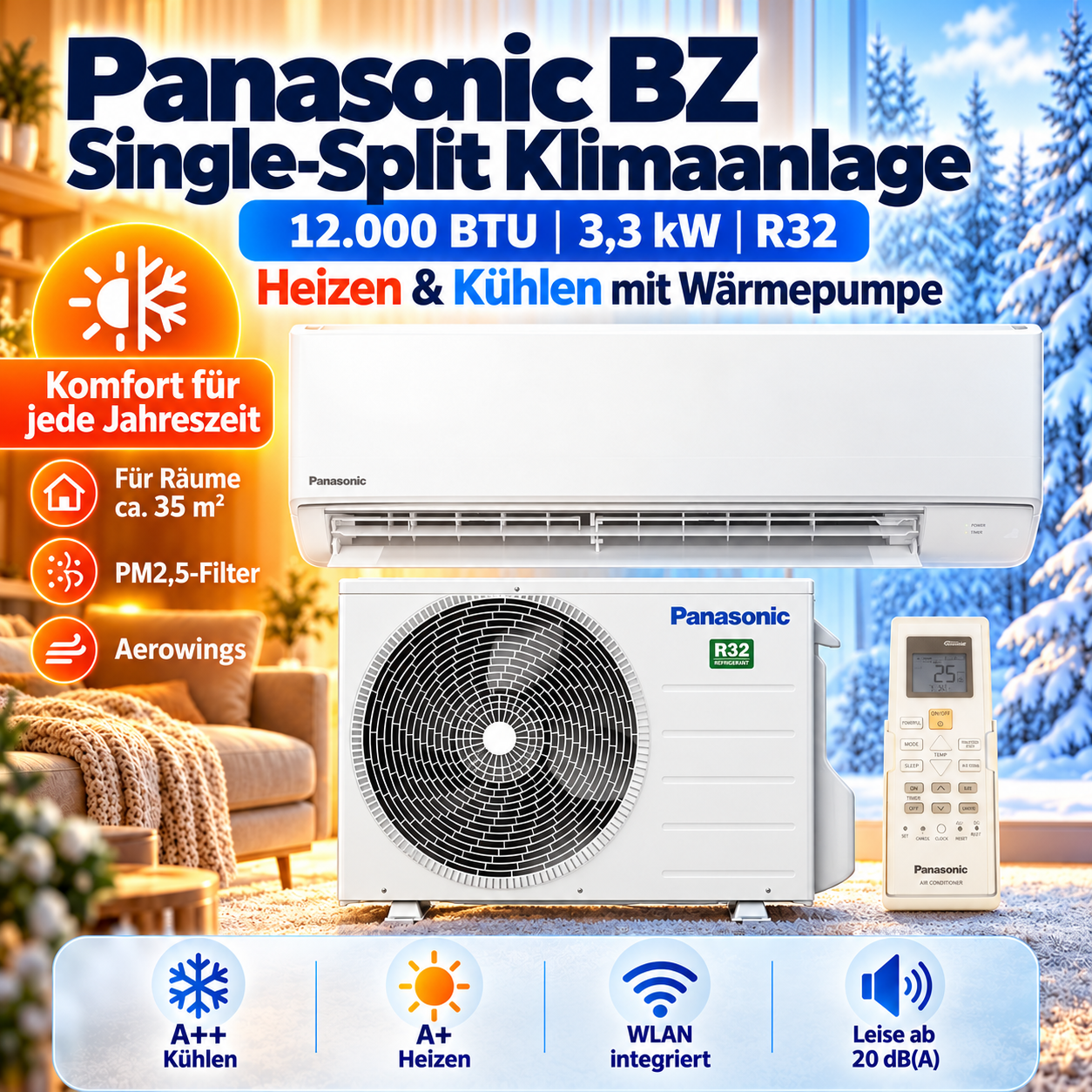 Panasonic BZ35CKE 12000 BTU Split-Set mit integriertem WLAN