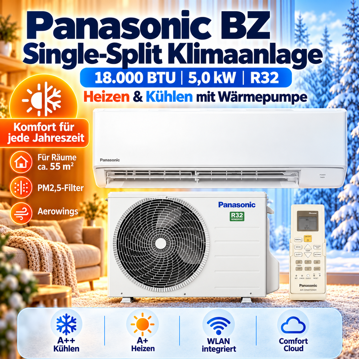 Panasonic BZ50CKE 18000 BTU zum Kühlen und Heizen mit Comfort Cloud