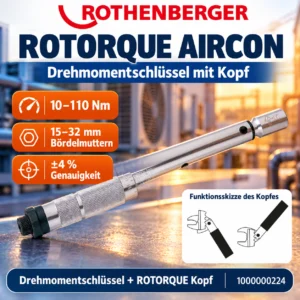 ROTHENBERGER ROTORQUE Aircon Drehmomentgriff mit Funktionsskizze des mitgelieferten Kopfes