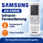 Samsung AR-EH03E weiße Infrarot-Fernbedienung mit Display und Tasten für Temperatur, Lüfter und Timer