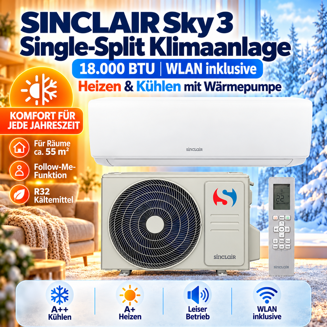 Sinclair Sky 3 18000 BTU Split-Klimaanlage mit Innen- und Außengerät