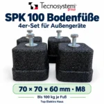 Marketingübersicht: vier Tecnosystemi SPK 100 Gummi-Bodenfüße mit M8-Schrauben