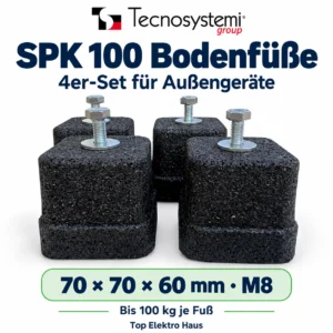 Marketingübersicht: vier Tecnosystemi SPK 100 Gummi-Bodenfüße mit M8-Schrauben