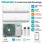 Hisense HiComfort Dual Split Klimaanlage 9000+12000 BTU WLAN R32 Inverter Heizen