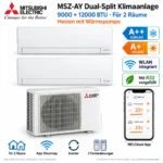 Mitsubishi Electric AY Dual Split Klimaanlage 9000+12000 BTU A++ WLAN R32 Heizen