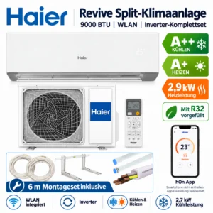 Haier Revive Split Klimaanlage 9000 BTU WLAN R32 A++/A+ 6m Montageset Wärmepumpe