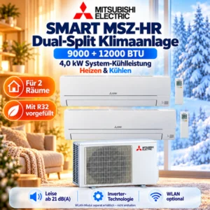 Mitsubishi Electric MSZ-HR Dual Split Klimaanlage 9000+12000 BTU R32 Inverter