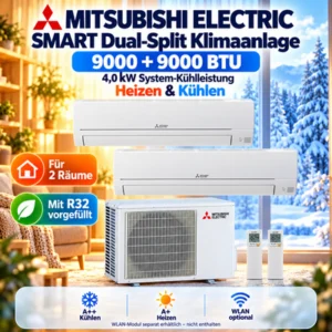 Mitsubishi Electric MSZ-HR Dual Split Klimaanlage 9000+9000 BTU R32 A++ Heizen