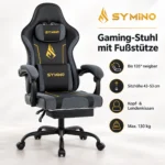 SYMINO Gaming Stuhl Schwarz Fußstütze Bürostuhl Drehstuhl höhenverstellbar 135°