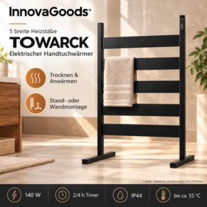 InnovaGoods Towarck Handtuchwärmer 140W 5 Stangen Timer IP44 schwarz Stand/Wand