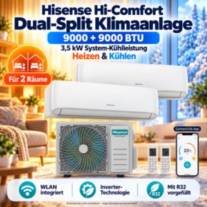 Hisense Hi-Comfort Dual Split Klimaanlage 9000+9000 BTU WLAN R32 Inverter Set