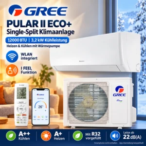 Gree Pular II ECO+ Klimaanlage 12000 BTU 3,2 kW WLAN R32 A++ Inverter Set Heizen