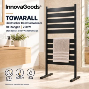 InnovaGoods Towarall Handtuchwärmer elektrisch 10 Stangen 260 W Timer Wand Stand